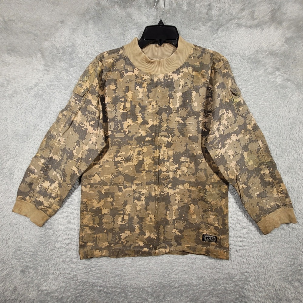 PCS Paint‎ Ball Combat Shirt Small Long Sleeve Brown Digital Camouflage *stained